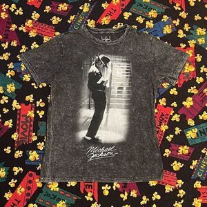 ’17 Official Michael Jackson Side Profile Acid Wash Graphic Tee Shirt / Size L